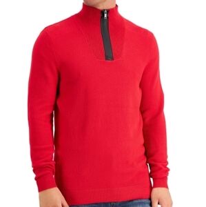 Alfani Men's Red Quarter Zip Long Sleeve Sweater Size Medium